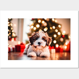 Havanese Puppy with Christmas Holiday Gifts Posters and Art